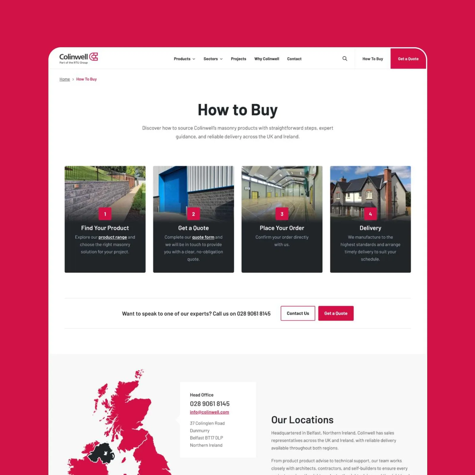 Colinwell Masonry ‘How to Buy’ page outlining the purchasing process.